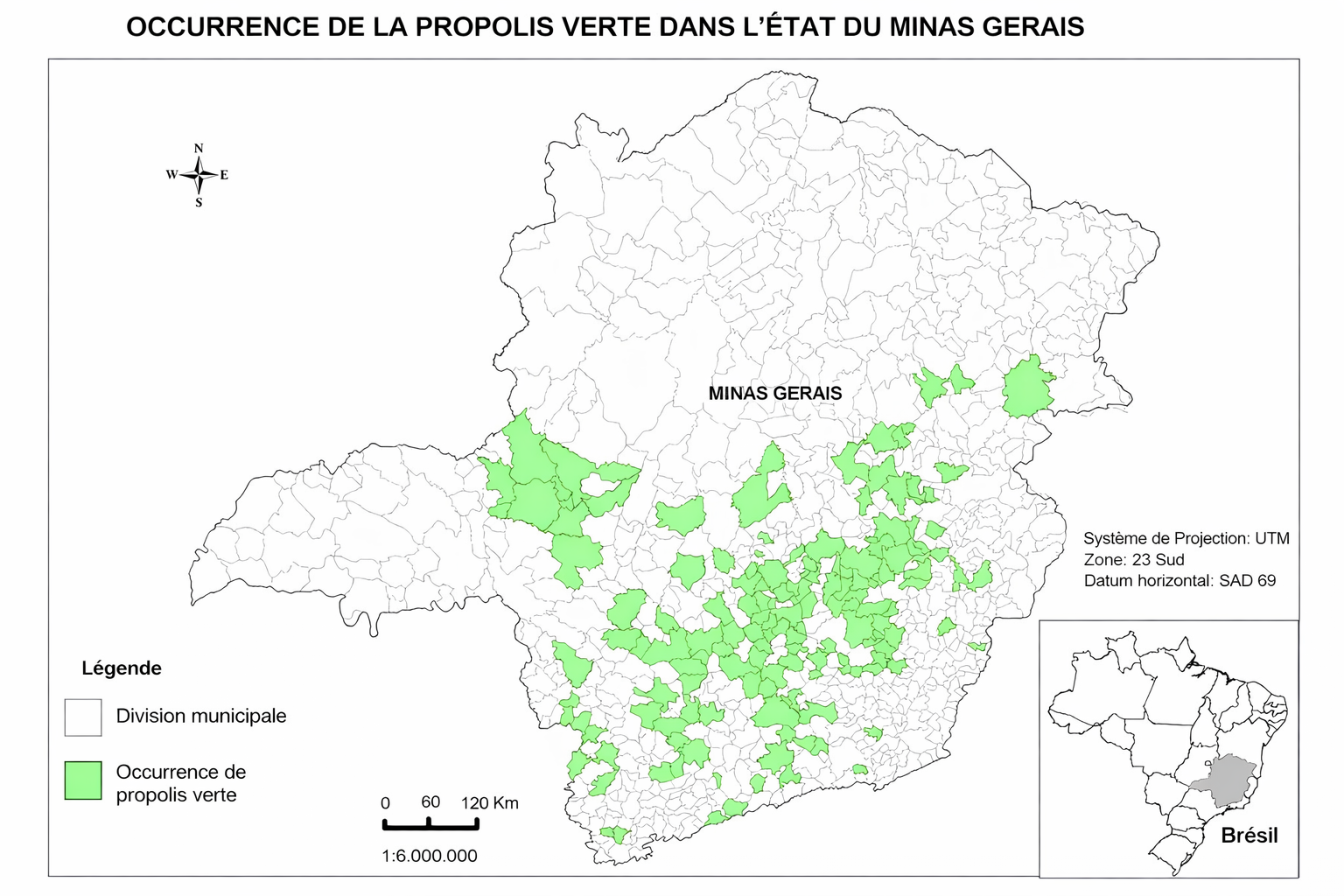 Répartition de la propolis verte à Minas Gerais